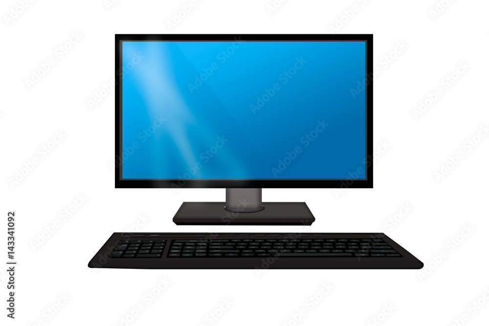 Monitor with keyboard . Computer isolated on a white background Monitor with keyboard . Computer isolated on a white background