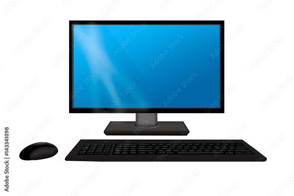 Monitor with keyboard and mouse. Computer isolated on a white background Monitor with keyboard and mouse. Computer isolated on a white background