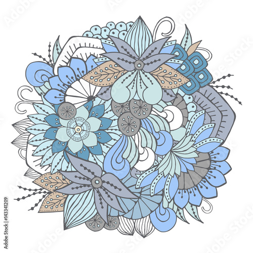 stock vector abstract hand draw flower and wave, doodle bouquet. oriental or arabic, russia art background. template for card. banner
