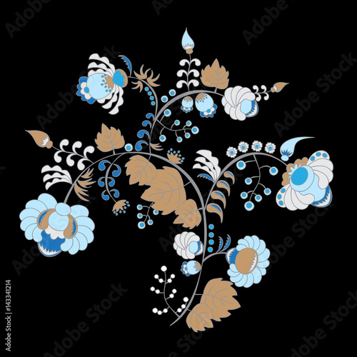 stock vector abstract hand draw flower and wave, doodle bouquet. oriental or arabic, russia art background. template for card. banner