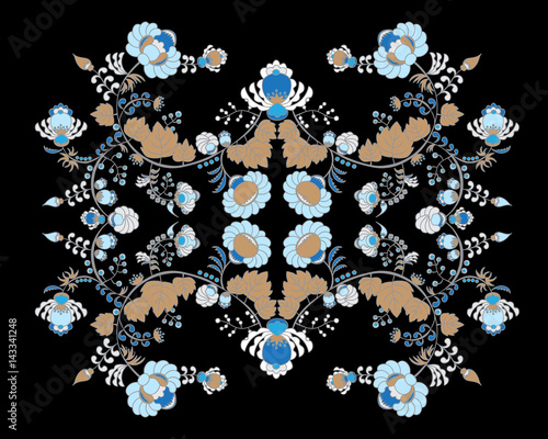 stock vector flowers and leaf ornament. oriental or russian pattern.necklace embroidery design