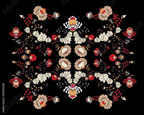 stock vector flowers and leaf ornament. oriental or russian pattern.necklace embroidery design