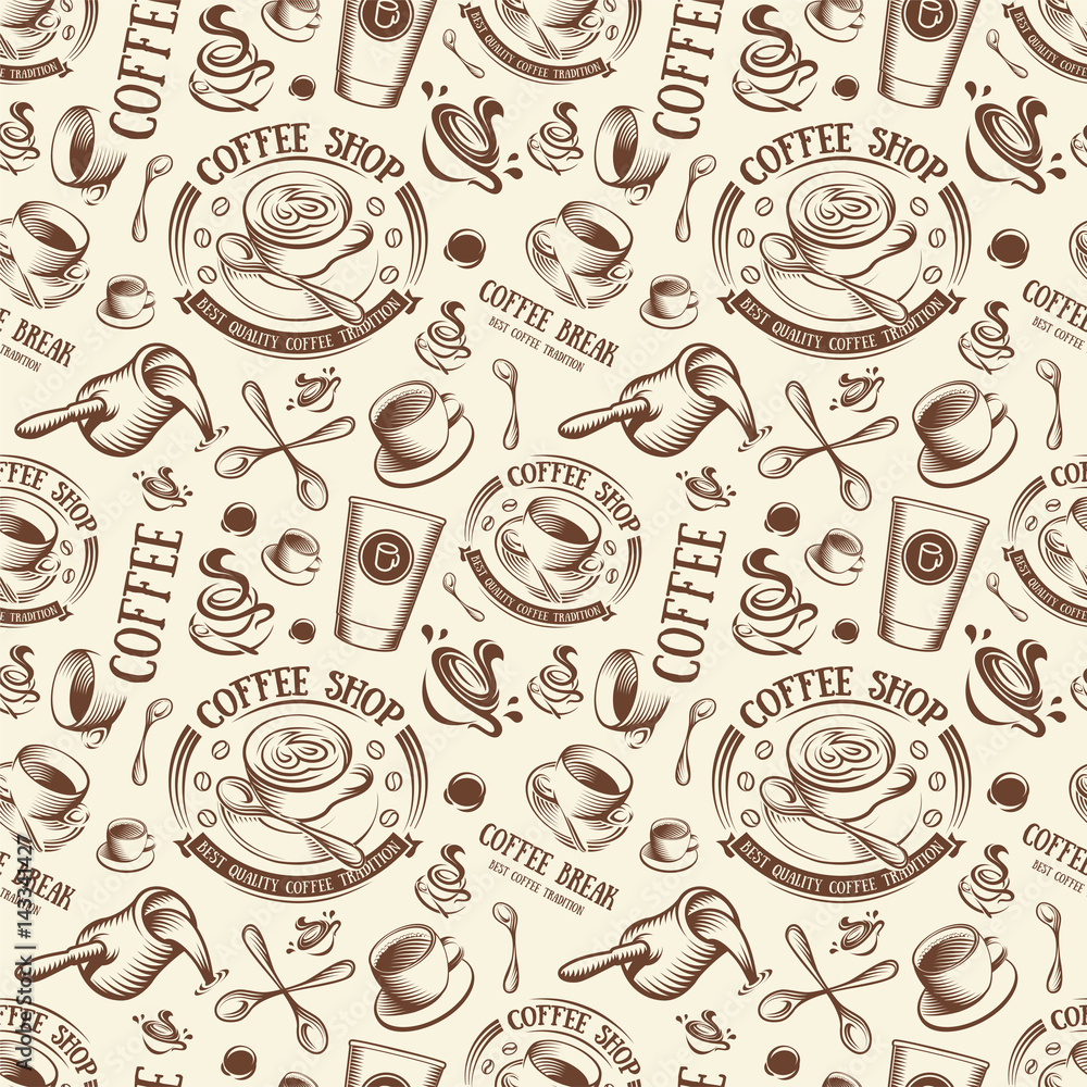 Isolated brown color cup in retro style background, coffee shop