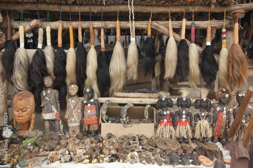 Voodoo paraphernalia market stall, Akodessawa Fetish Market, Lomé, Togo / This market is located in Lomé, the capital of Togo in West Africa and is is largest voodoo market in the world.