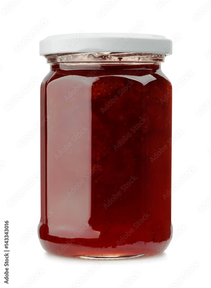 Front view of strawberry jam jar Front view of strawberry jam jar