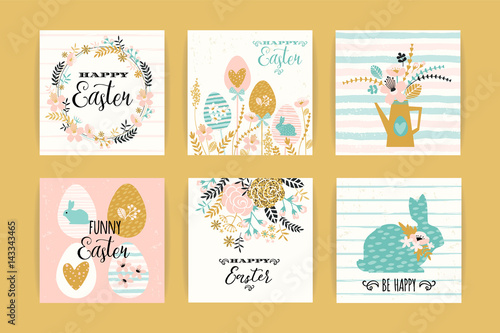 Happy Easter. Vector templates with lettering design
