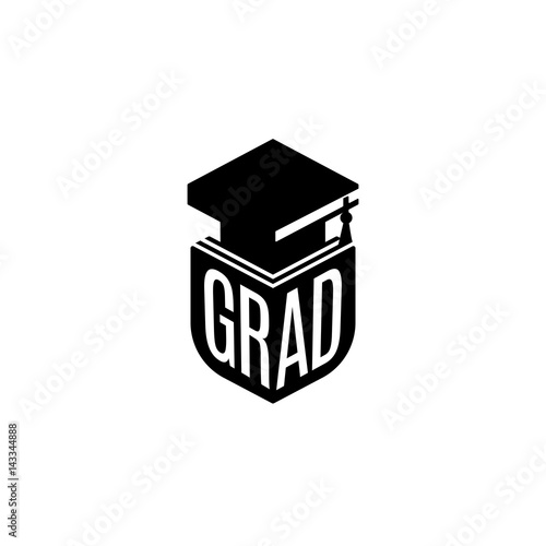 Isolated black and white color bachelor hat of books logo on white background, students graduation uniform logotype, education element vector illustration