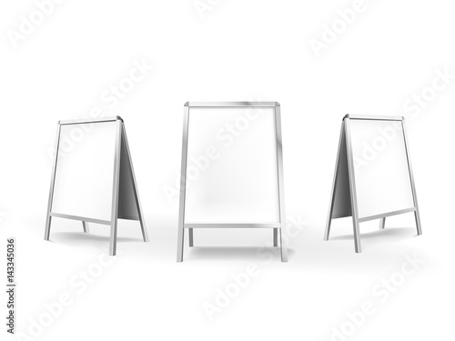 Empty outdoor indoor sidewalk signboard. Stander advertising stand banner shield display. Vector Illustration Isolated On White Background.
