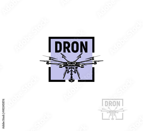 Isolated square shape violet color quadrocopter logo on white background, unmanned aerial vehicle logotype, rc drone vector illustration