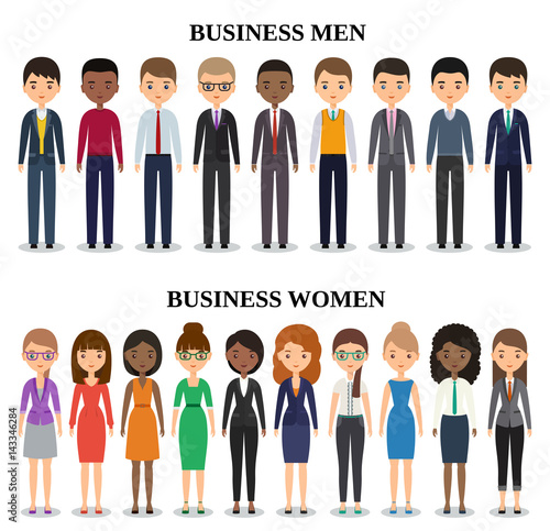 Vector characters businessmen and businesswomen in flat design. Icons business people. Cartoon males, females isolated on white background.