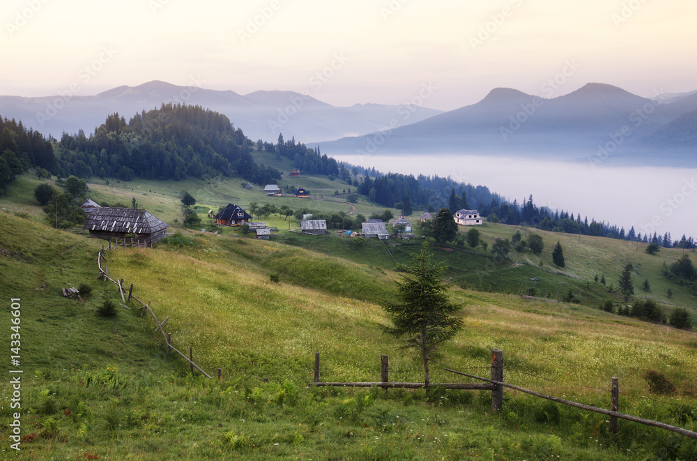 Mountains rural landscape before sunrise Mountains rural landscape before sunrise