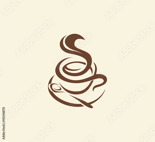 Isolated abstract brown color coffee cup logo, morning drink logotype,cafe symbol vector illustration