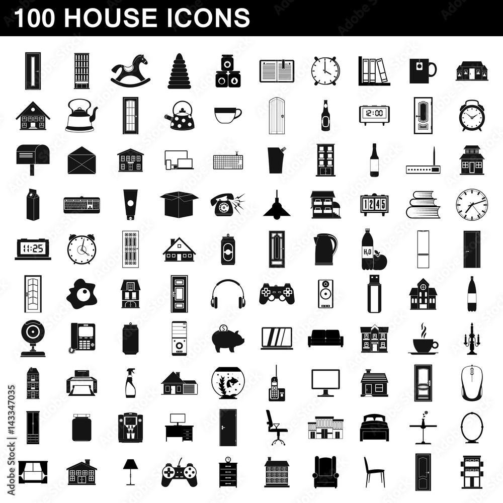 100 house icons set, simple style