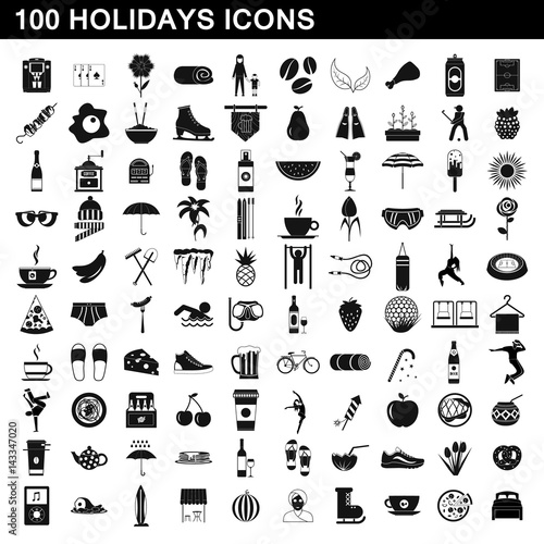 100 holidays icons set, simple style