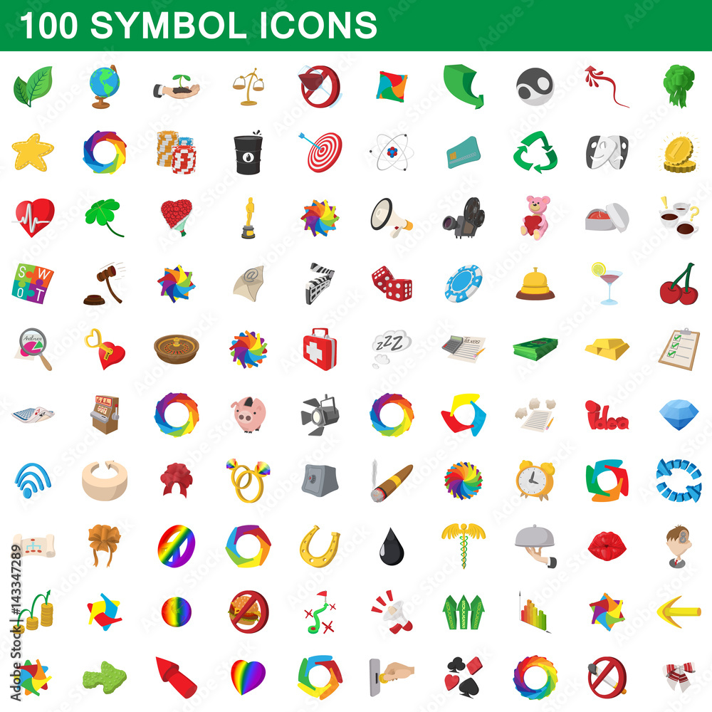 Fototapeta premium 100 symbol icons set, cartoon style