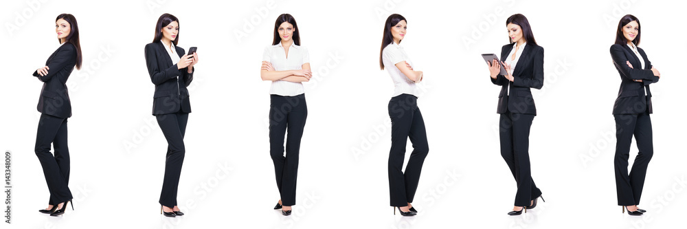 Set of beautiful, attractive businesswoman isolated on white. Business, career success concept. Set of beautiful, attractive businesswoman isolated on white. Business, career success concept.
