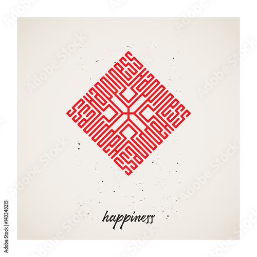 Amulet for happiness. Card of good fortune. Mascot to attract happiness. Vector illustration with original lettering.