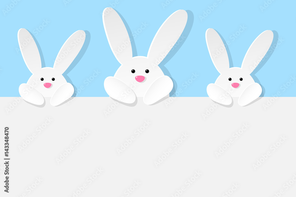 Easter bunnies on blue background with copyspace. Vector. Easter bunnies on blue background with copyspace. Vector.