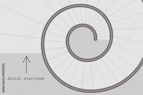 Minimalistic black and white illustration of spiral stairs abstract. Flat design vector of round steps with architectural sign 