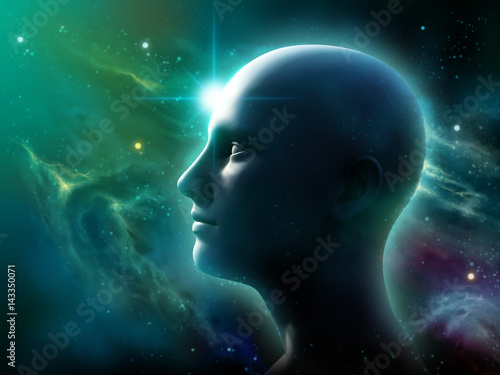 Human head in space