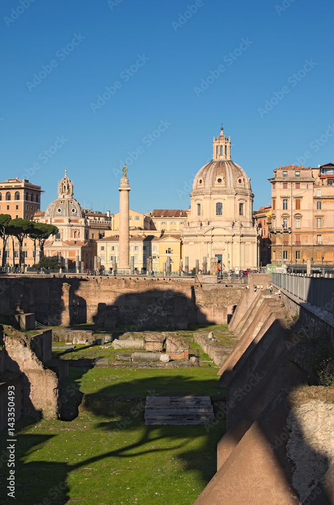 Ruins of ancient Forum of Augustus near Roman Forum in Rome, Italy