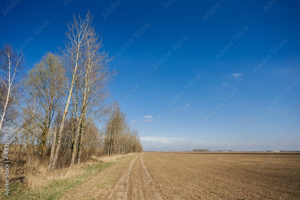Ploughed field in spring prepared for sowing Ploughed field in spring prepared for sowing