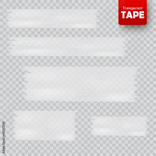 Set of white and yellow transparent scotch tape sticky slices isolated. Vector illustration
