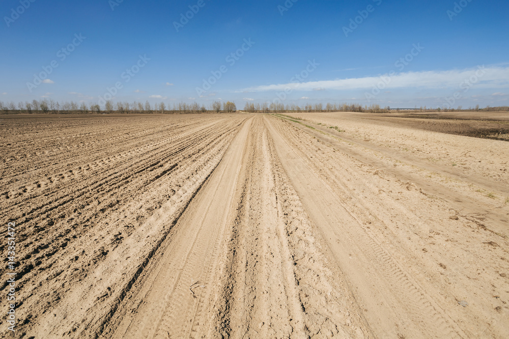 Fototapeta premium Ploughed field in spring prepared for sowing