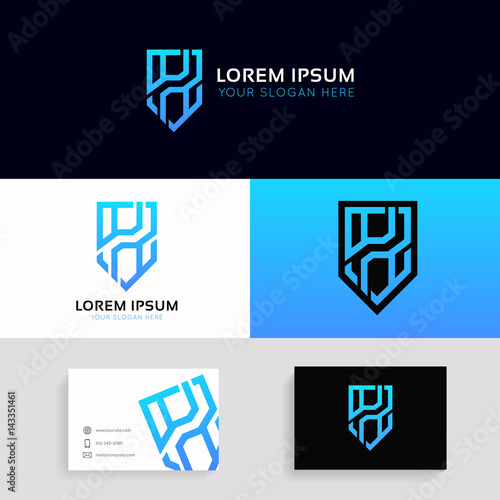 Clean shield logo emblem icon H letter sign vector design.