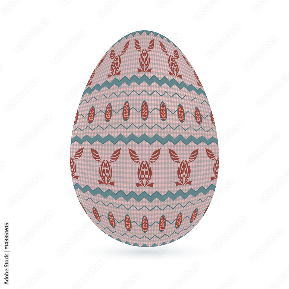 Easter stylized ethnic ornamental egg with rabbit pattern. Isolated on white background
