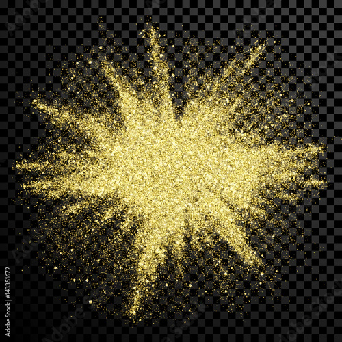 Gold glitter powder shining sparkles on vector transparent background