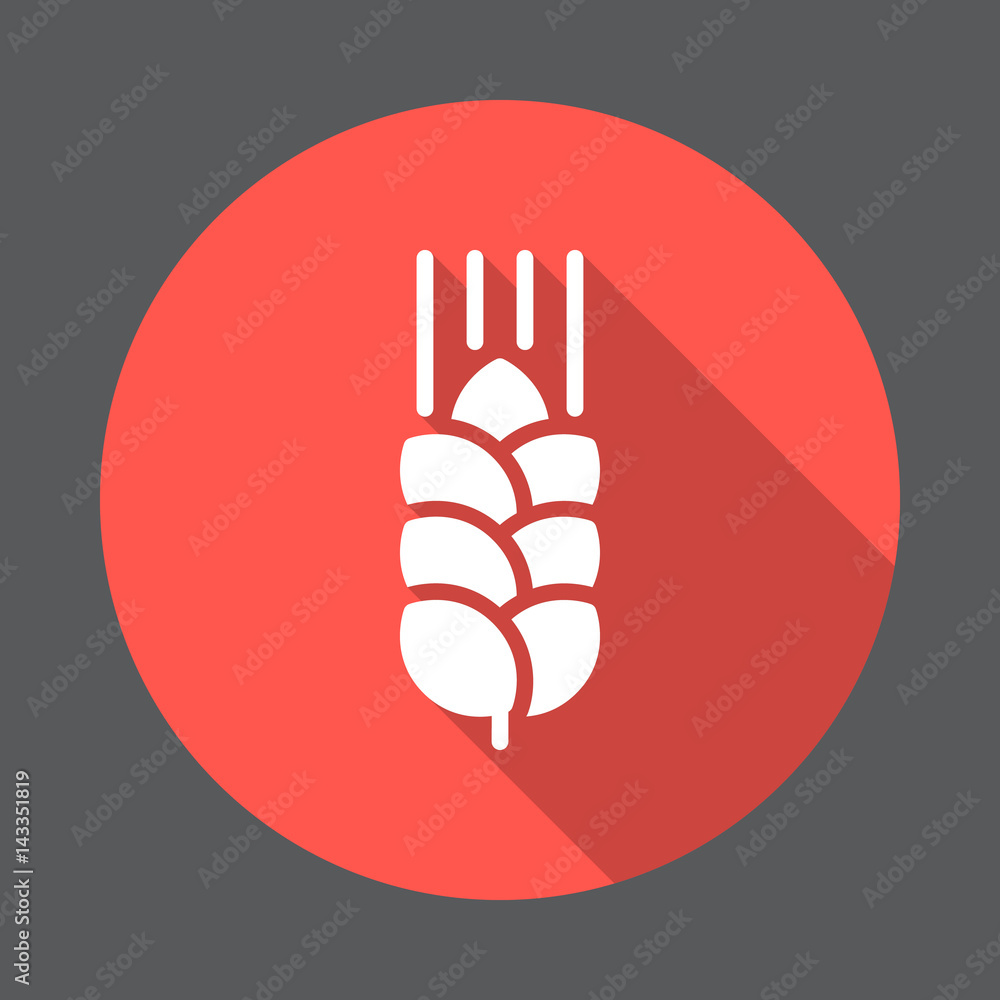 Wheat ear flat icon. Round colorful button, circular vector sign with long shadow effect. Flat style design Wheat ear flat icon. Round colorful button, circular vector sign with long shadow effect. Flat style design
