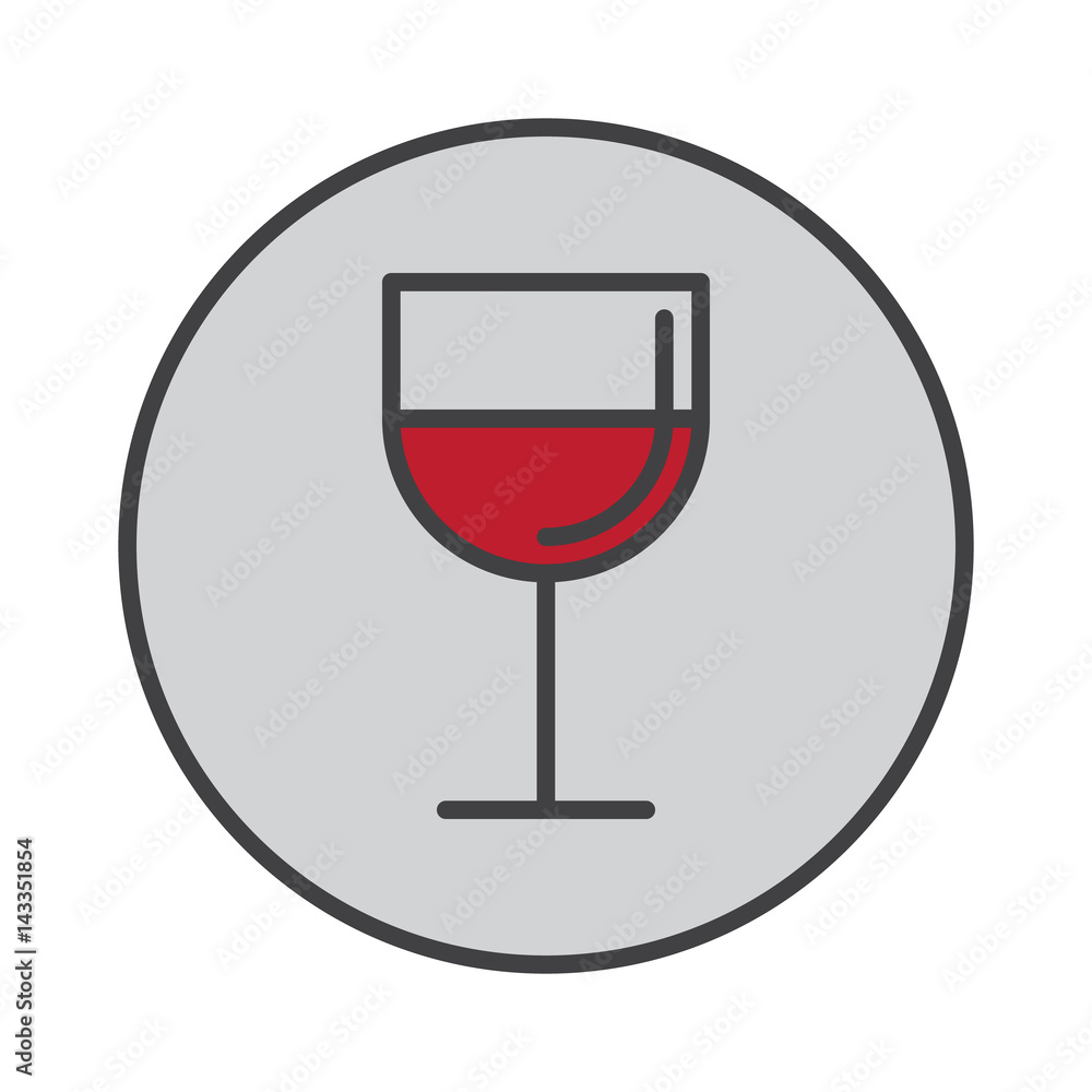 Wineglass with wine filled outline icon, round colorful vector sign, circular pictogram. Symbol, logo illustration