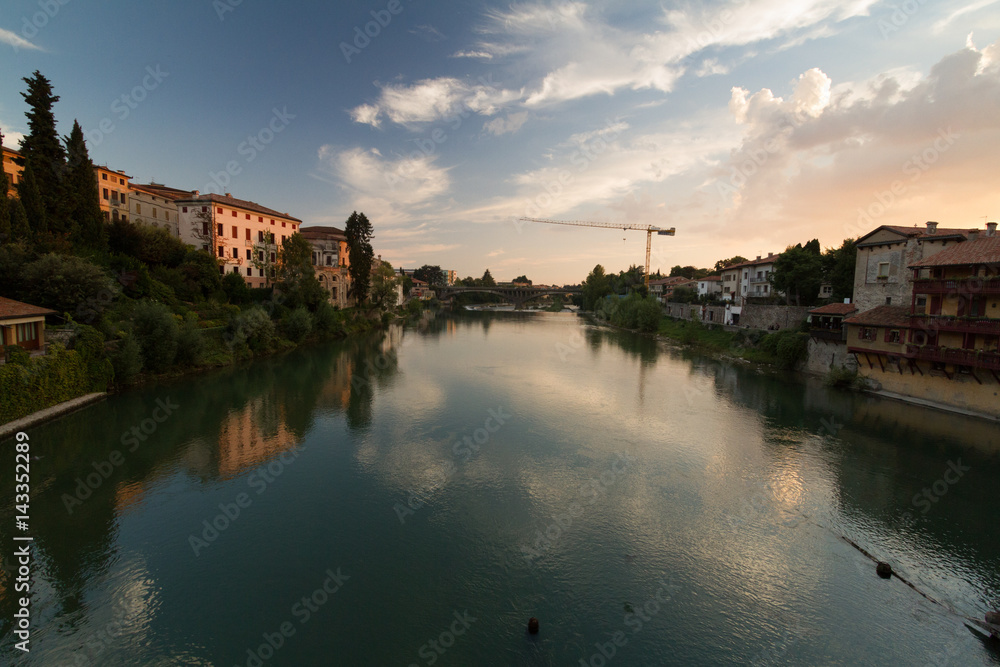 Brenta river, view from the Palldio bridge in Bassano del Grappa