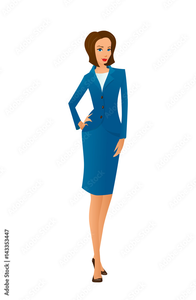 Vector illustration of character standing business woman in a blue suit Vector illustration of character standing business woman in a blue suit