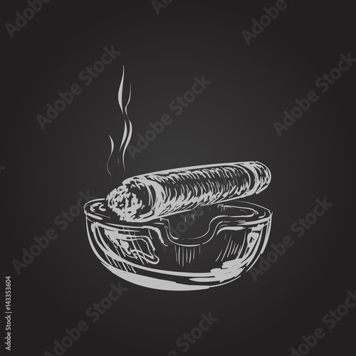 Smoking Cigar With Ashtray
