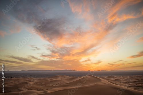 Sand dunes of the Sahara desert at sunset - Merzouga - Morocco