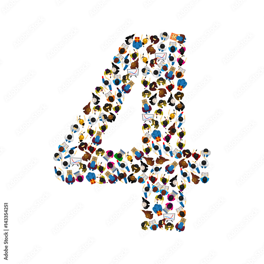 Large group of people in number 4 four form. People font. Vector illustration Large group of people in number 4 four form. People font. Vector illustration