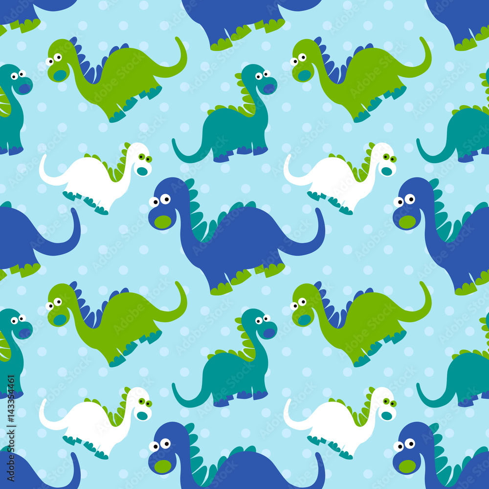 Cute dinosaur seamless pattern. Adorable cartoon dinosaurs background. Colorful kids pattern for girls and boys. Vector  texture in childish style for fabric, wallpapers, cards and designs.