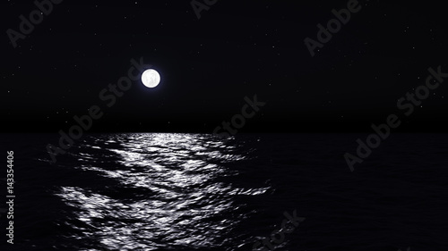 Full moon over water with abstract shining water