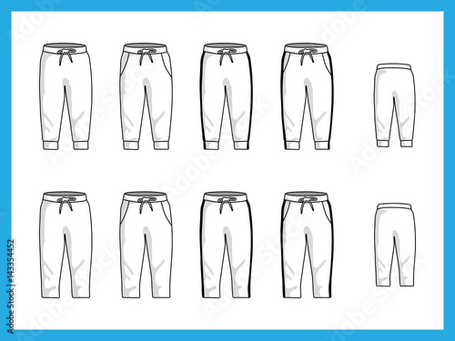 Vector illustration various templates kids jogger pants sweatpants