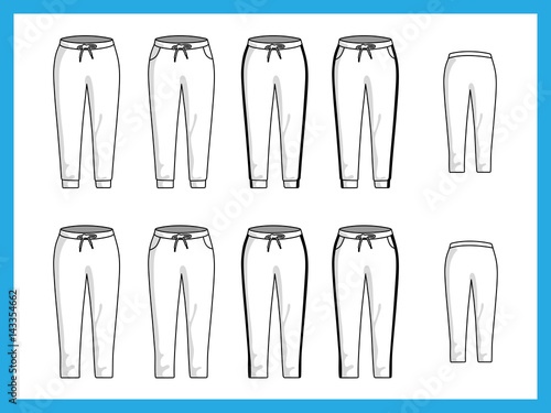 Vector illustration various templates female jogger pants sweatpants