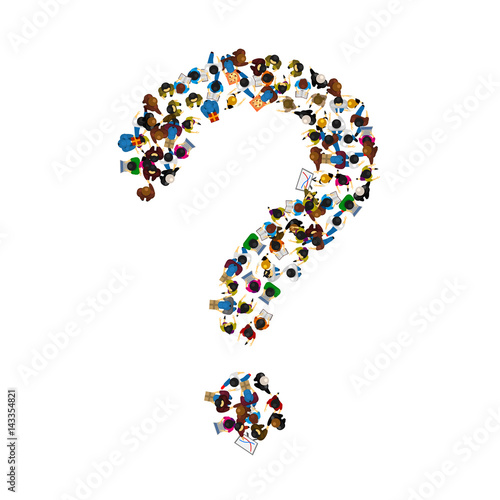 A group of people in a shape of a question mark, isolated on white background. Vector illustration.