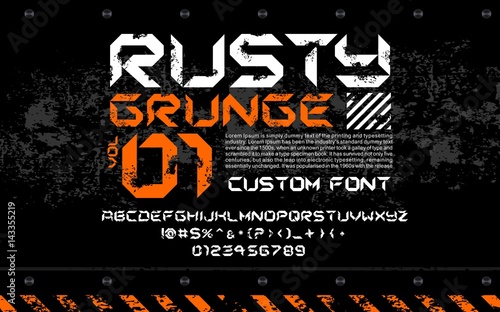 Damged font rusty metal spacesip industrial techno & texture, circuits style design