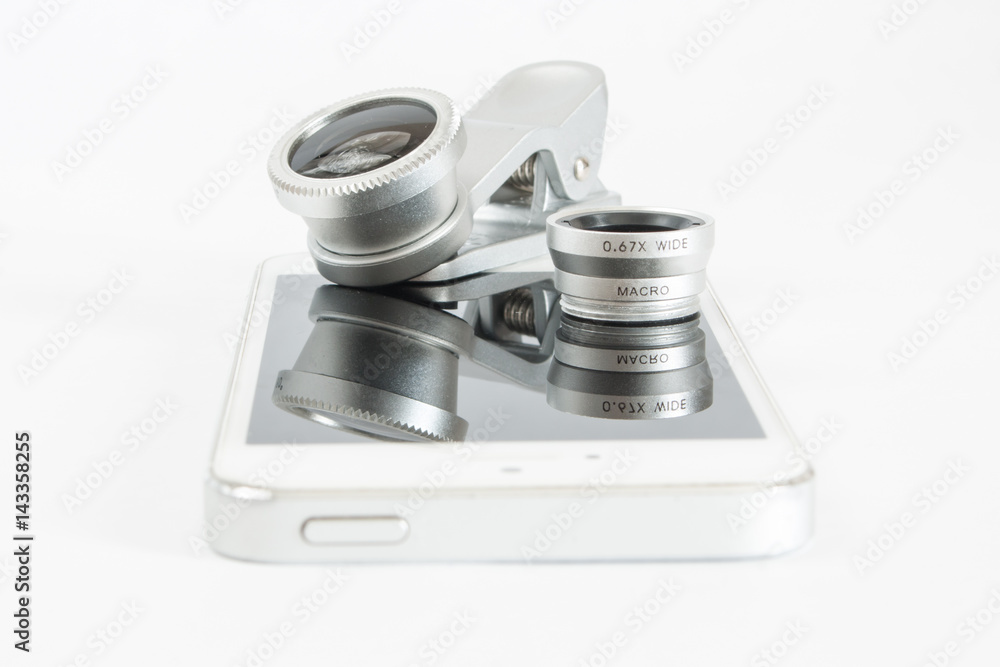 Set fisheye lens for mobile phone white background Set fisheye lens for mobile phone white background