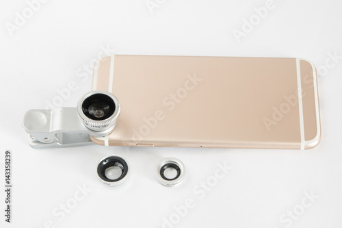 Fish eye lens set for mobile phone white background