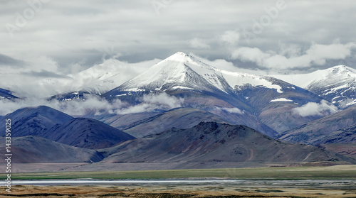 Beautiful landscape on the road (Leh - Manali highway) near lake Tso Kar - Tibet, Leh district, Ladakh, Himalayas, Jammu and Kashmir, Northern India