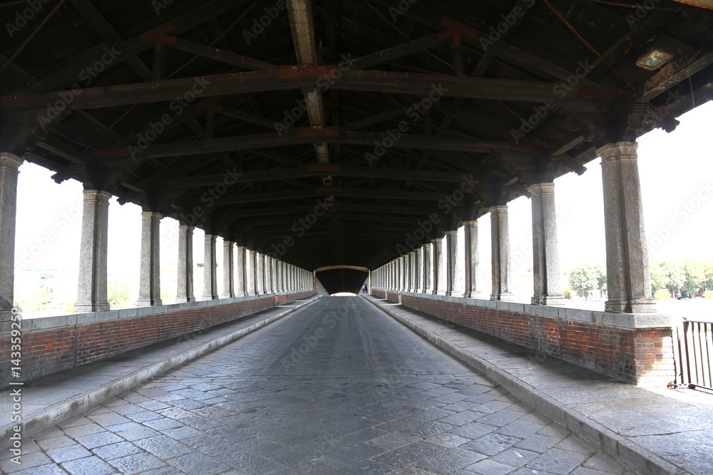 wooden bridge over the TICINO River in Pavia wooden bridge over the TICINO River in Pavia