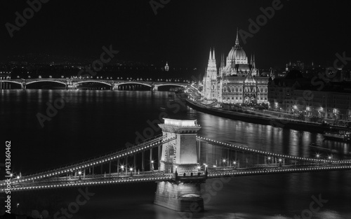 Budapest, Hungary: Chain bridge and the Parliament in the night photo