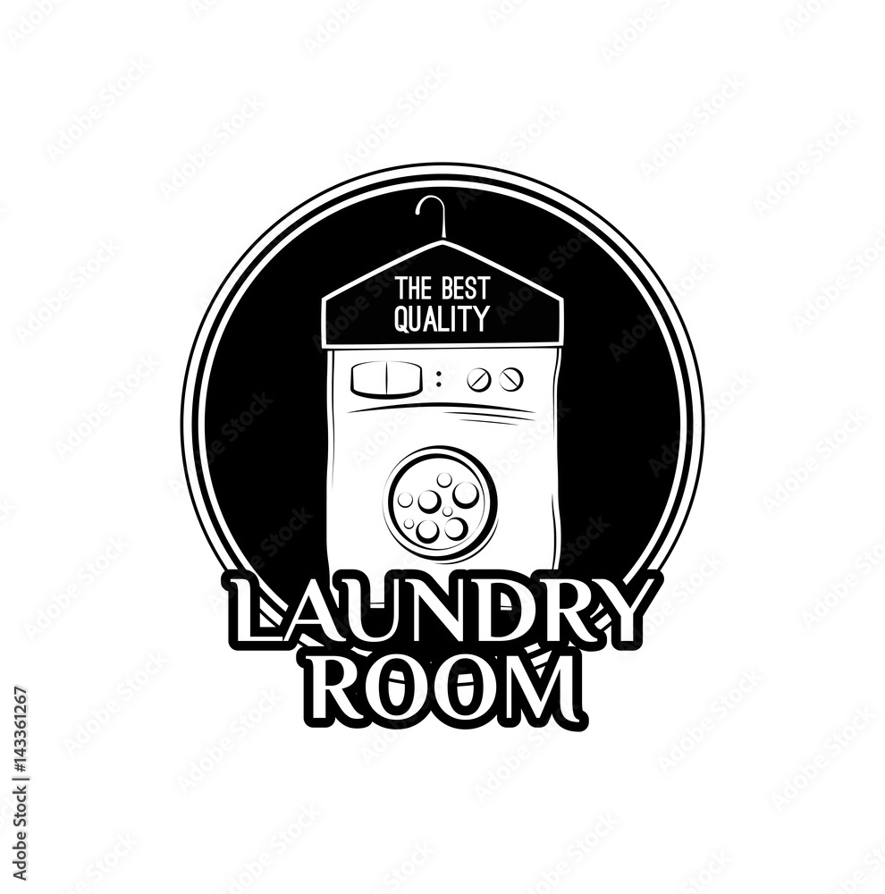 laundry room label, badge, logo with hanger Vector Illustration isolated on white laundry room label, badge, logo with hanger Vector Illustration isolated on white